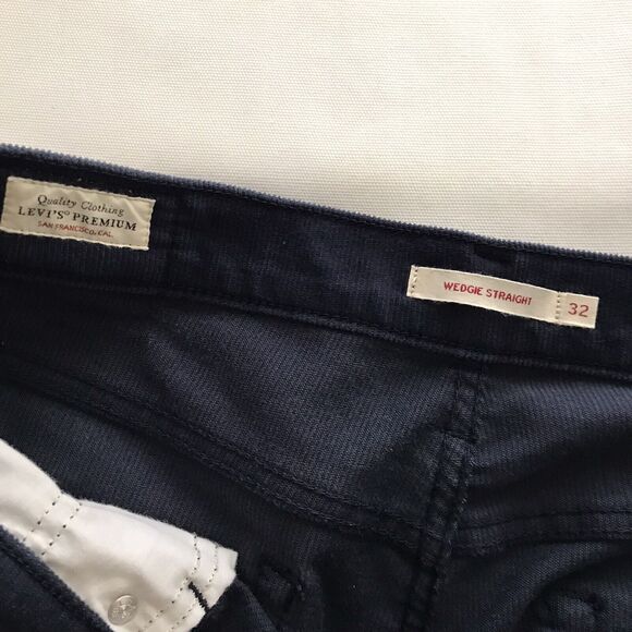 Levis Wedgie Straight Leg Navy Blue Button Fly Corduroy Casual Pants - 32 - Picture 9 of 10